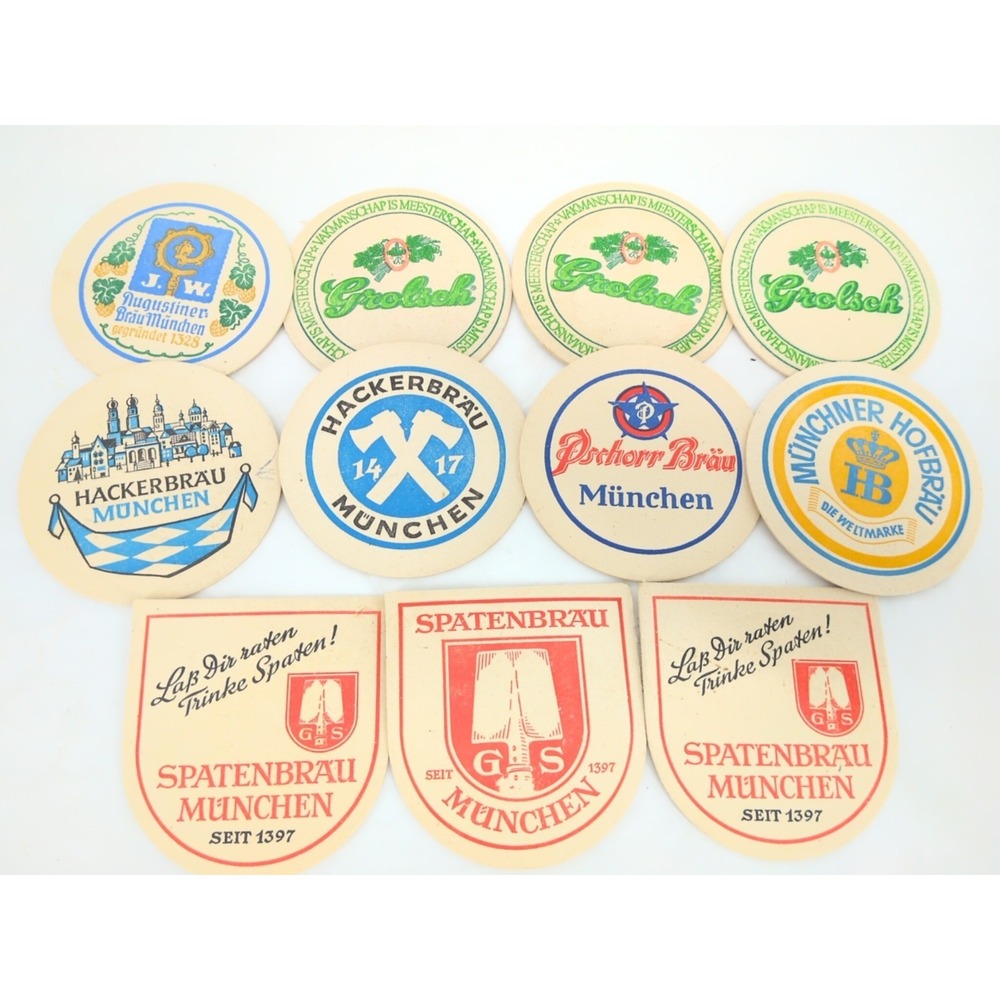 VTG German Beer Bar Coaster Spatenbrau Hackerbrau Grolsch Munchner Pschorr Brau